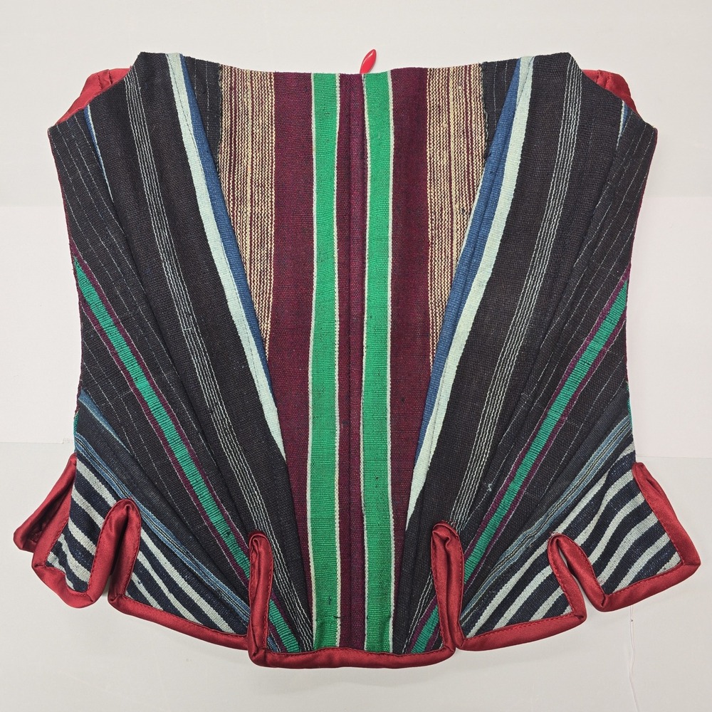 Kilentar Striped Hand Woven Cotton Corset Bustier Top‎ Size 8 Red Green Black